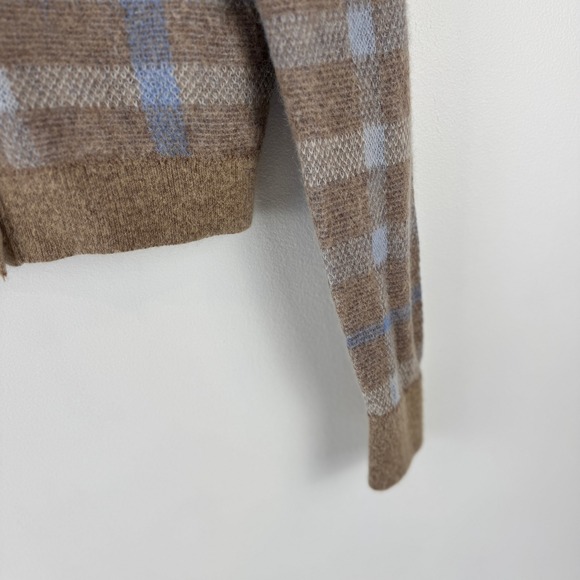 Madewell Alpaca Blend V-Neck Cardigan Plaid Warm Camel Brown Blue NT594 L - Picture 13 of 16